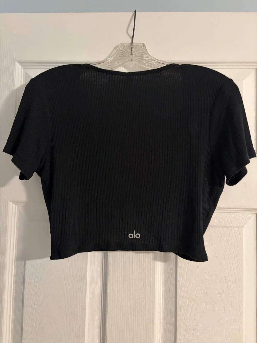 Alo Yoga Black Ribbed Knotty Short Sleeve Crop Top - Size L